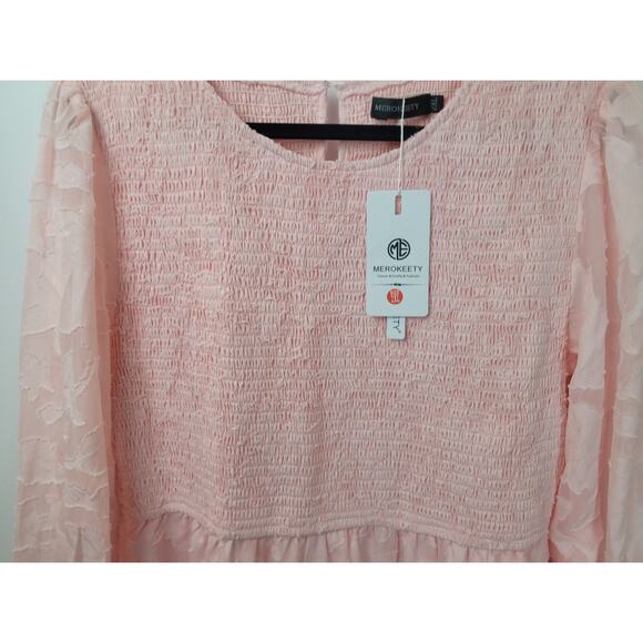 Merokeety Womens Floral Textured Long Sleeve Smocked Midi Dress 2XL - Picture 8 of 9